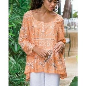 Soft Surroundings Bora Bora Peach Sequin Tunic S